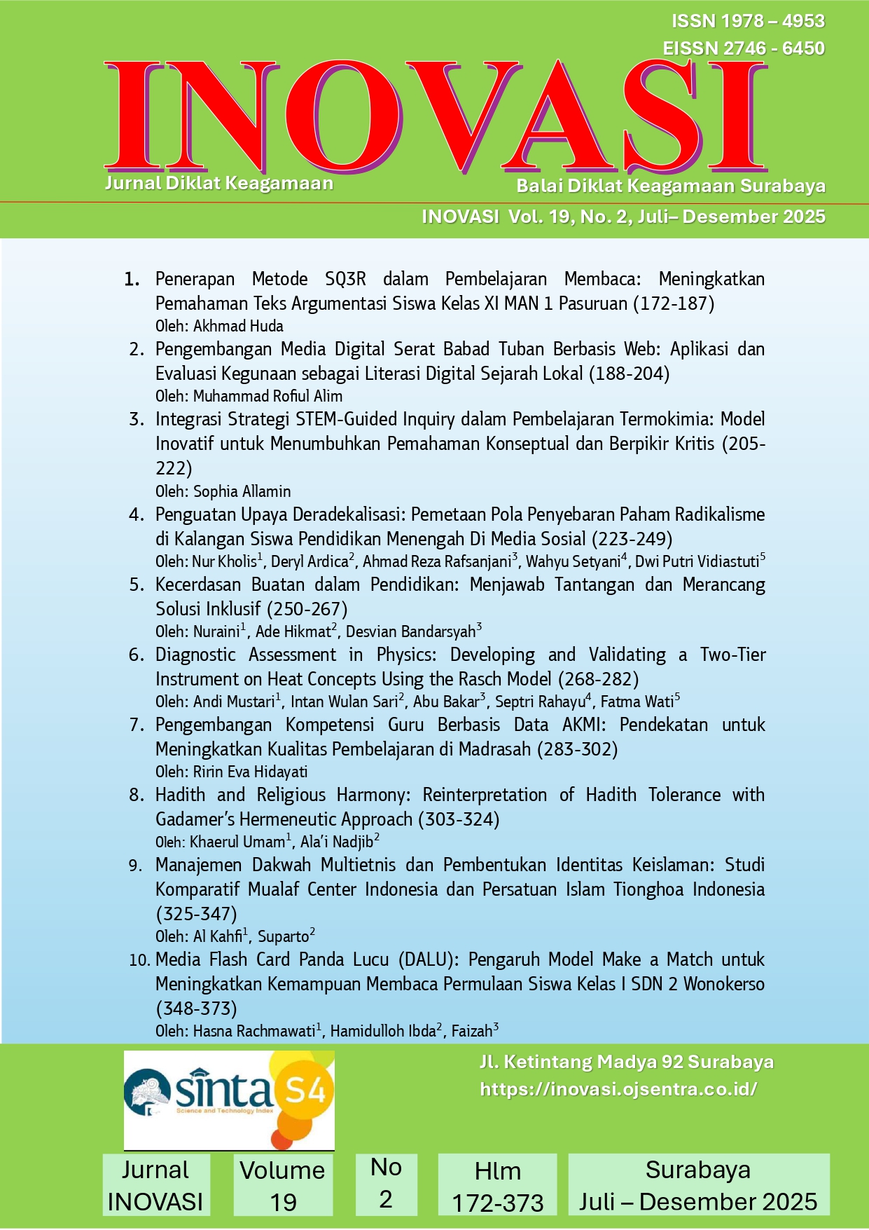 					View Vol. 19 No. 2 (2025): Inovasi: Jurnal Diklat Keagamaan
				